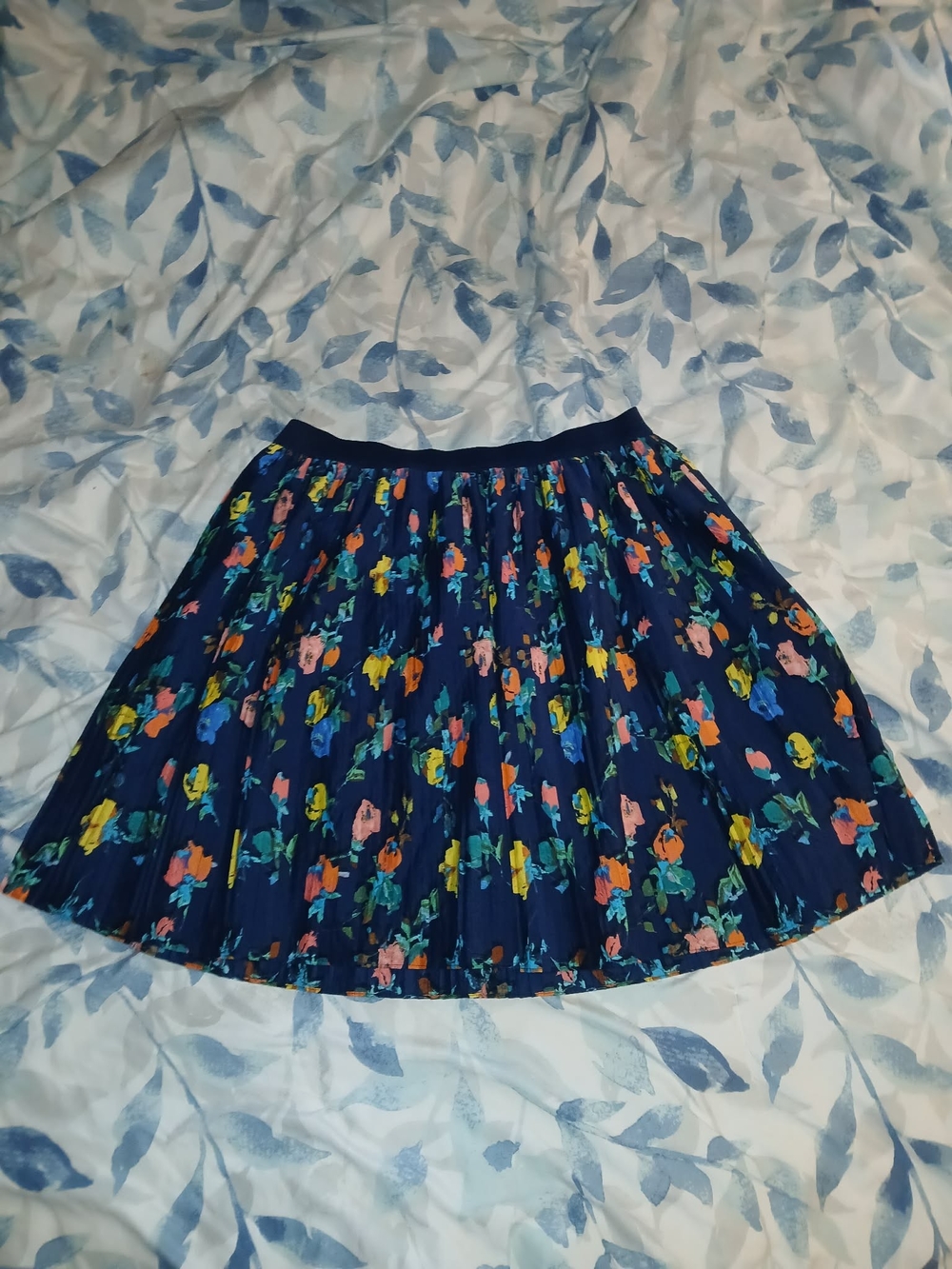 Navy Floral Pleated Women’s Skirt